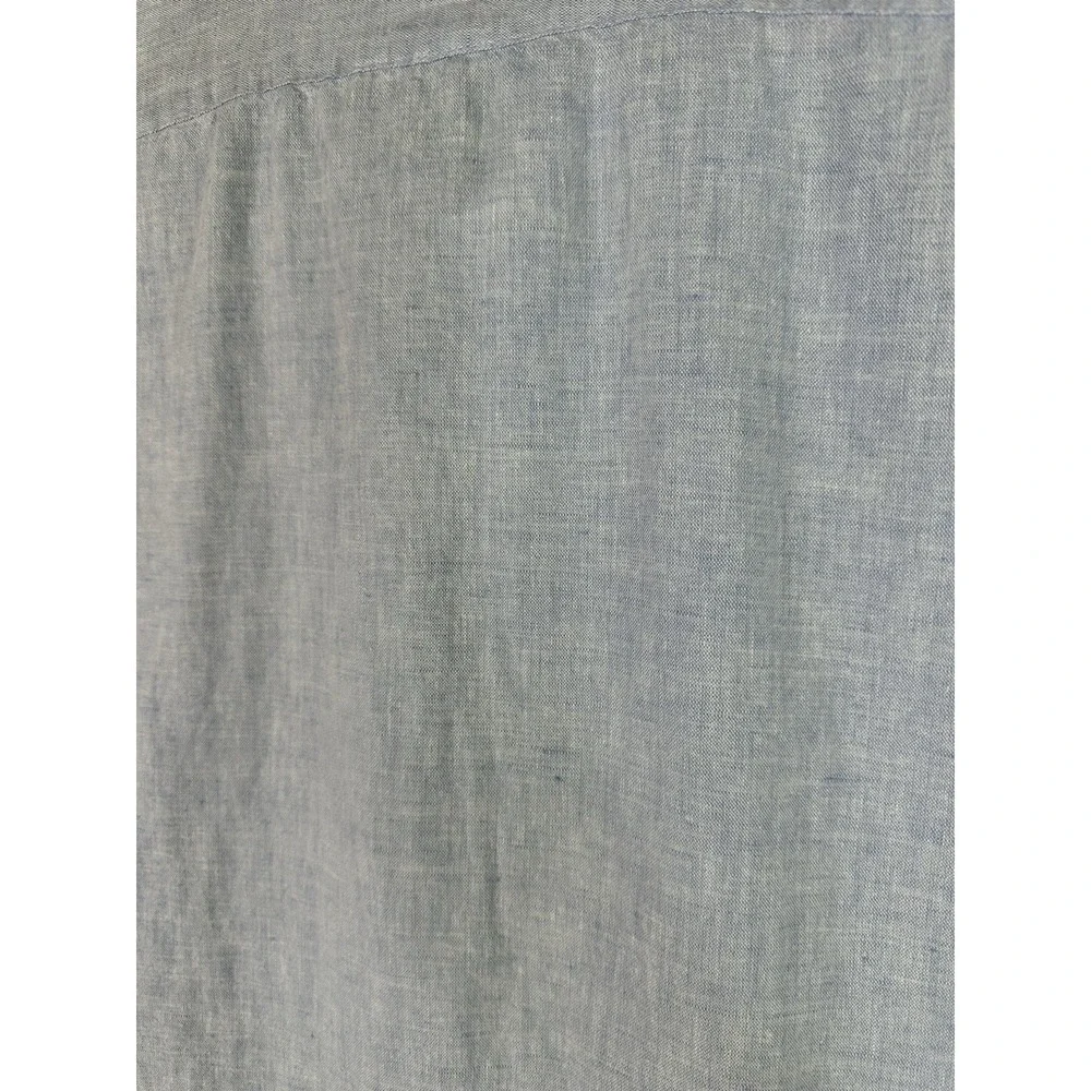 Banana Republic Men's L Tall Blue Linen-Cotton Slim Short Sleeve Button-Up Shirt